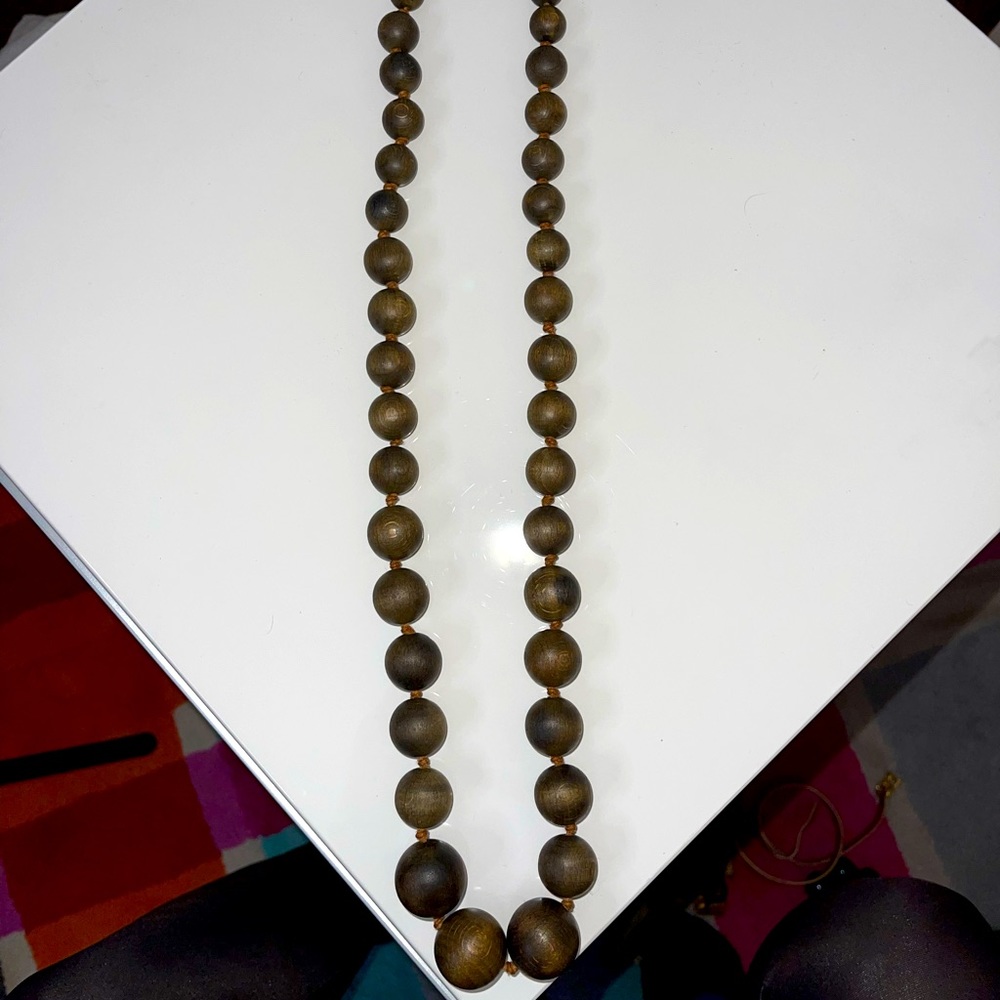 FURLA Italian designer wood bead necklace. Beautiful long necklace.